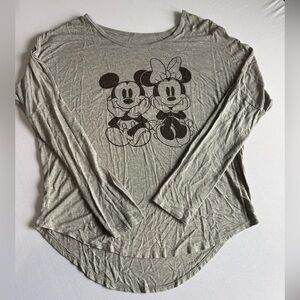 Disney Gray Long Sleeve Top with Mickey and Minnie Print